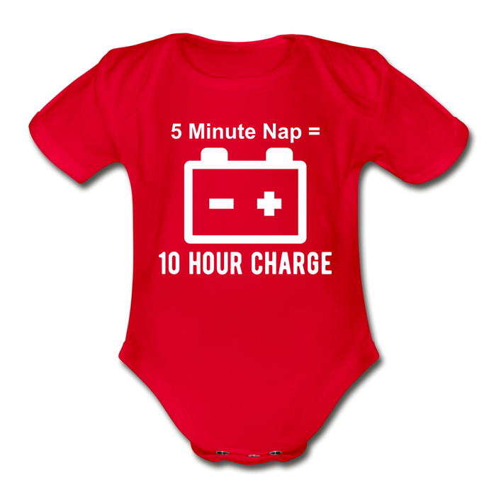 Organic Short Sleeve Baby Bodysuit - Power Nap - red